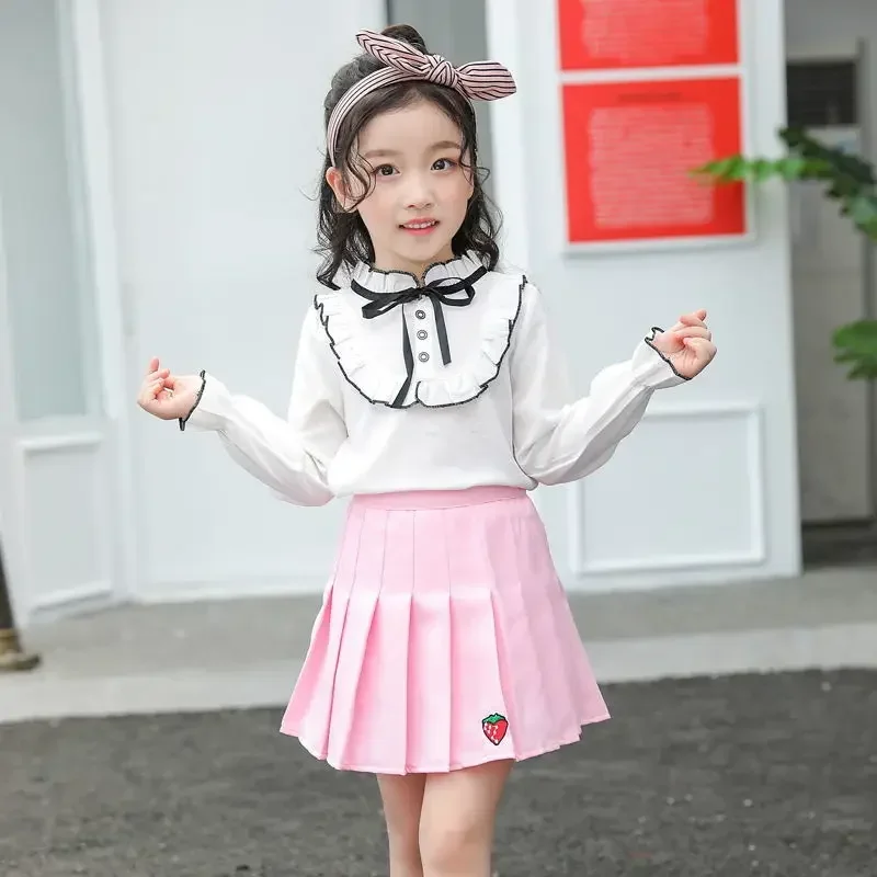 Girl Pleated Skirts School Children Clothing 2 4 6 8 10 12 13 14 Years Baby Girl Skirt with Shorts Pink Student Kids Tutu Skirt
