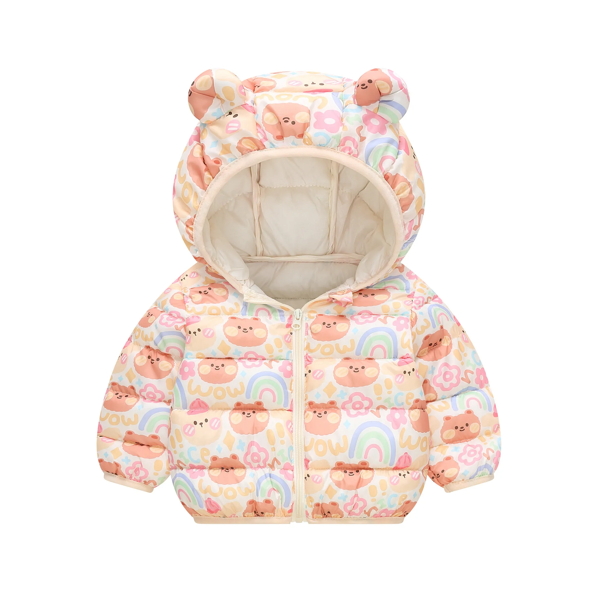 1-6Y Baby Cartoon Bear Ear Hooded Puffer Jackets Infant Warm Printed Winter Coats