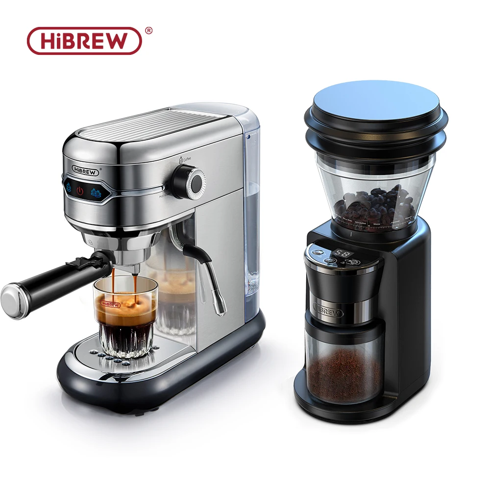 Machine à café HiBREW Cafetera 20 Bar Inox Semi-Automatique Super Slim ESE POD & Powder Espresso H11 avec moulin à café G3