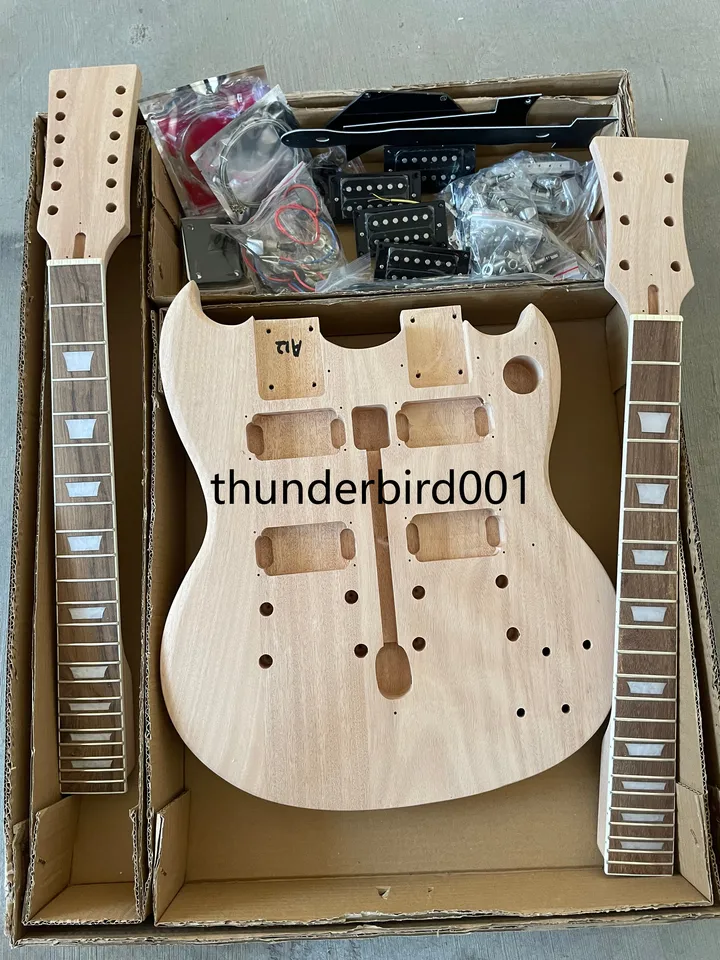 ダブルネック付きエレキギター,日曜大工キット,sg,マホガニー