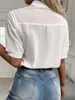 Summer Women's White Top Blouse New Fashion Elegnat V Neck Short Sleeve Casual Office Party Tops Shirts Female Lace Shirt 3
