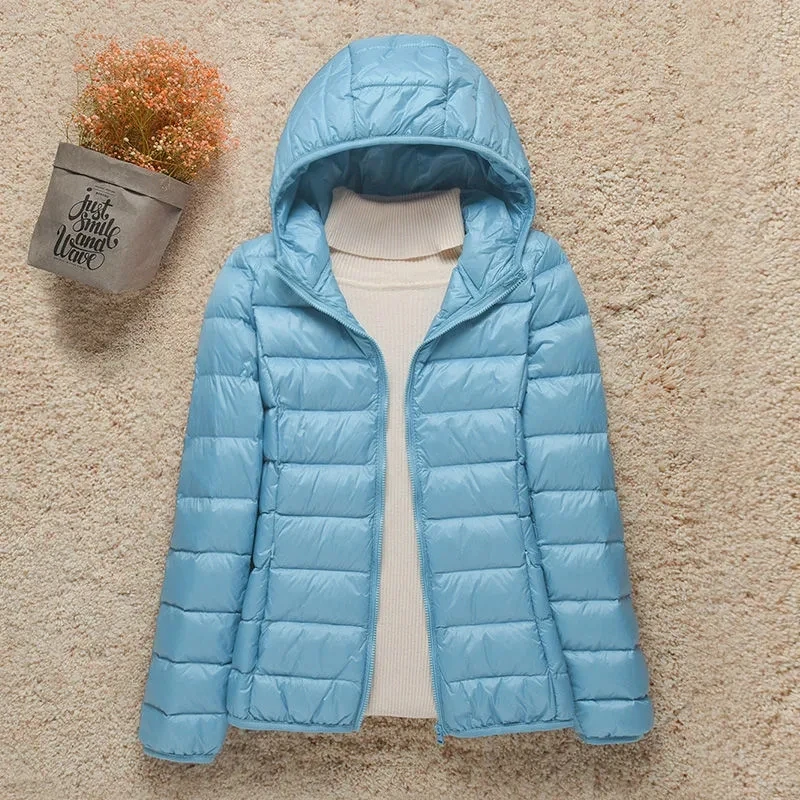 Women's Clothing Down Coats Lightweight down jacket women's short hooded 2024 autumn winter new slim fit thin genuine jackets