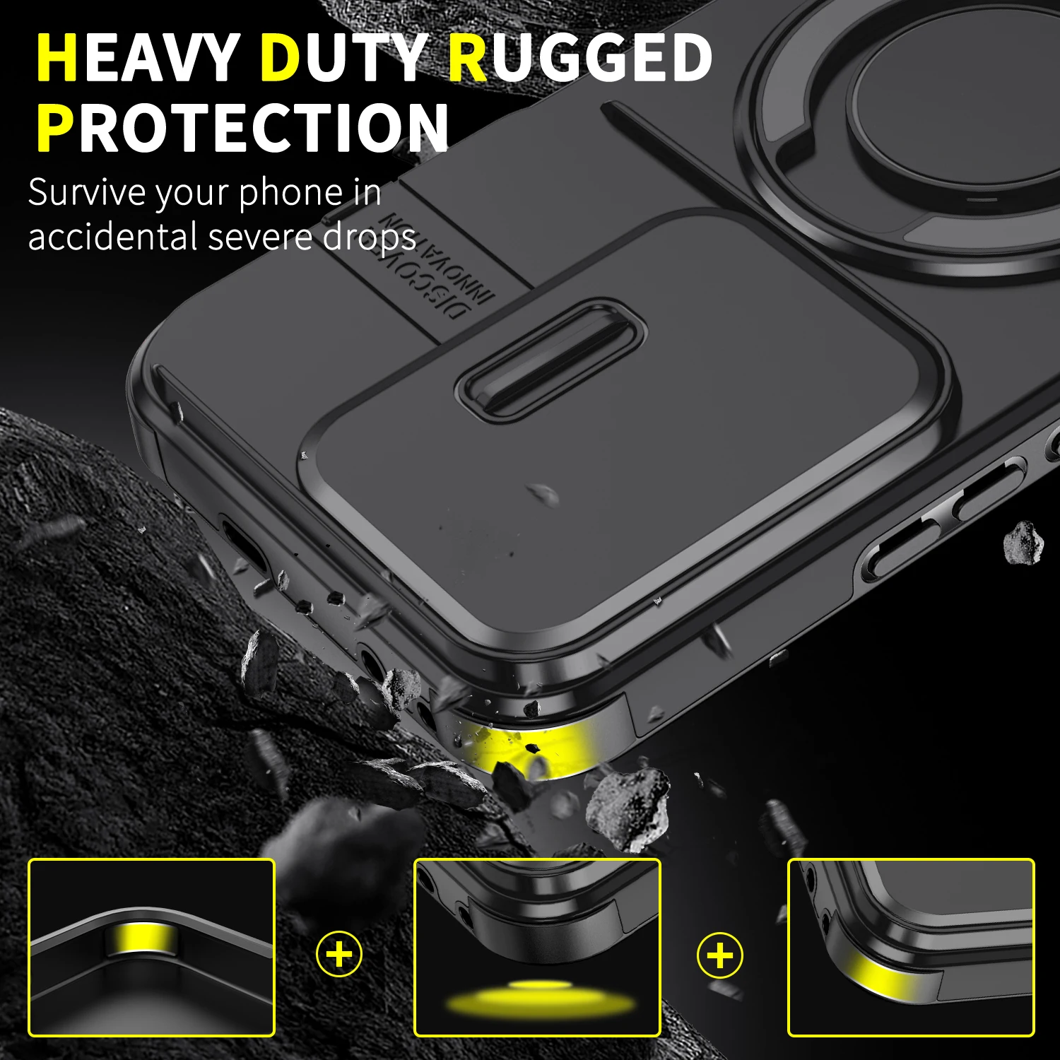 Shockproof Armor Case with Lens Protection and Magnetic Wireless Charging Capability