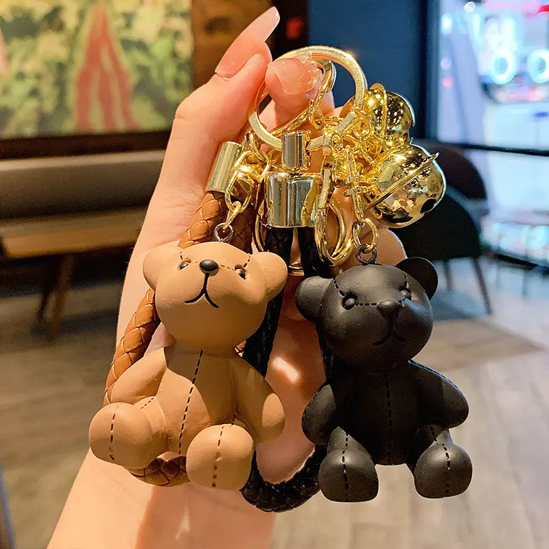 New Lovely Bear puppet Keychain Personality Funny Backpack Pendant Fashion  Cute Car Key Ring Cartoon Sitting lattice - AliExpress