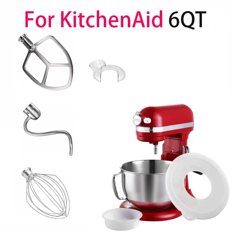 For Kitchenaid 6 Quart Mixer Mixer Attachment Parts Accessories Stand Mixer Wire Whip Dough Hook Mixer Paddle