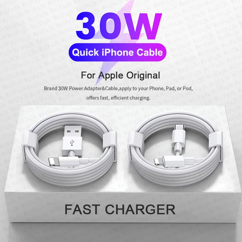 

For Apple PD 30W Original USB C Lightning Cable For iPhone 14 13 12 11 Pro Max X XS XR 7 8 Plus Charger Fast Charging Wire Cord