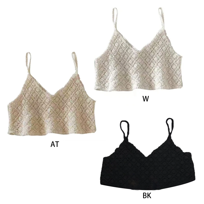 

Women Vintage French Crochet Sleeveless Camisole Vintage Hollow Out Knit Floral Crop Top Sexy V-Neck Backless Mini drop shipping