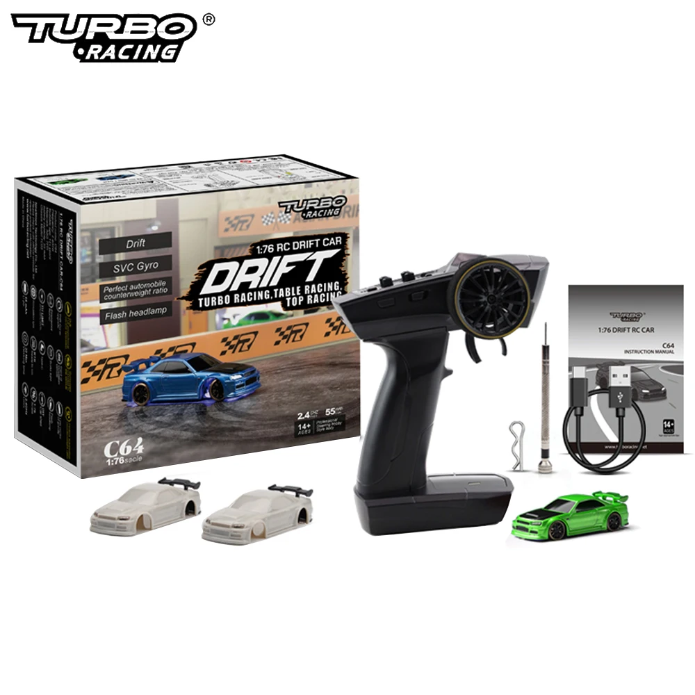 

Turbo Racing 1:76 C64 2.4GHZ RC Drift Car With Gyro P21 SVC 4CH Remote Controller RTR Kit Full Proportional Remote Control Toys