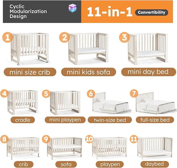 11-in-1 Convertible Baby Crib 5