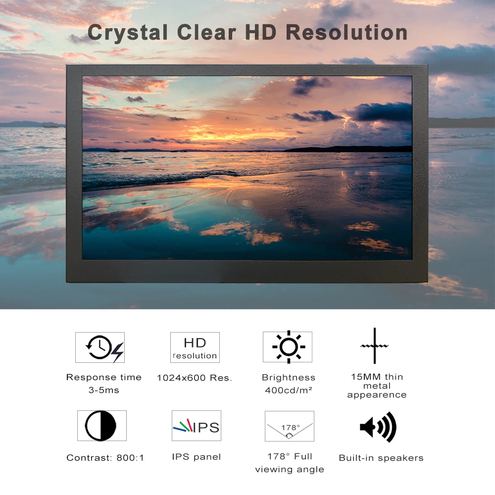 LESOWN  LCD , IPS 1024x600 HDMI ̵ ũ ÷, ĵ , USB ̵  ٹ   ÷̾, 7 ġ