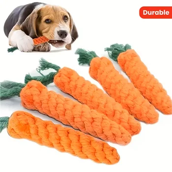 Durable and tear resistant carrot shaped dog toy with tassels suitable for all breeds and sizes of dogs, made of linen material