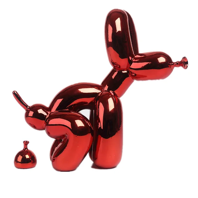 Statue de chien caca en résine, sculpture animale debout, décoration de la maison, décor de bureau artisanal, ballon noir et or 6