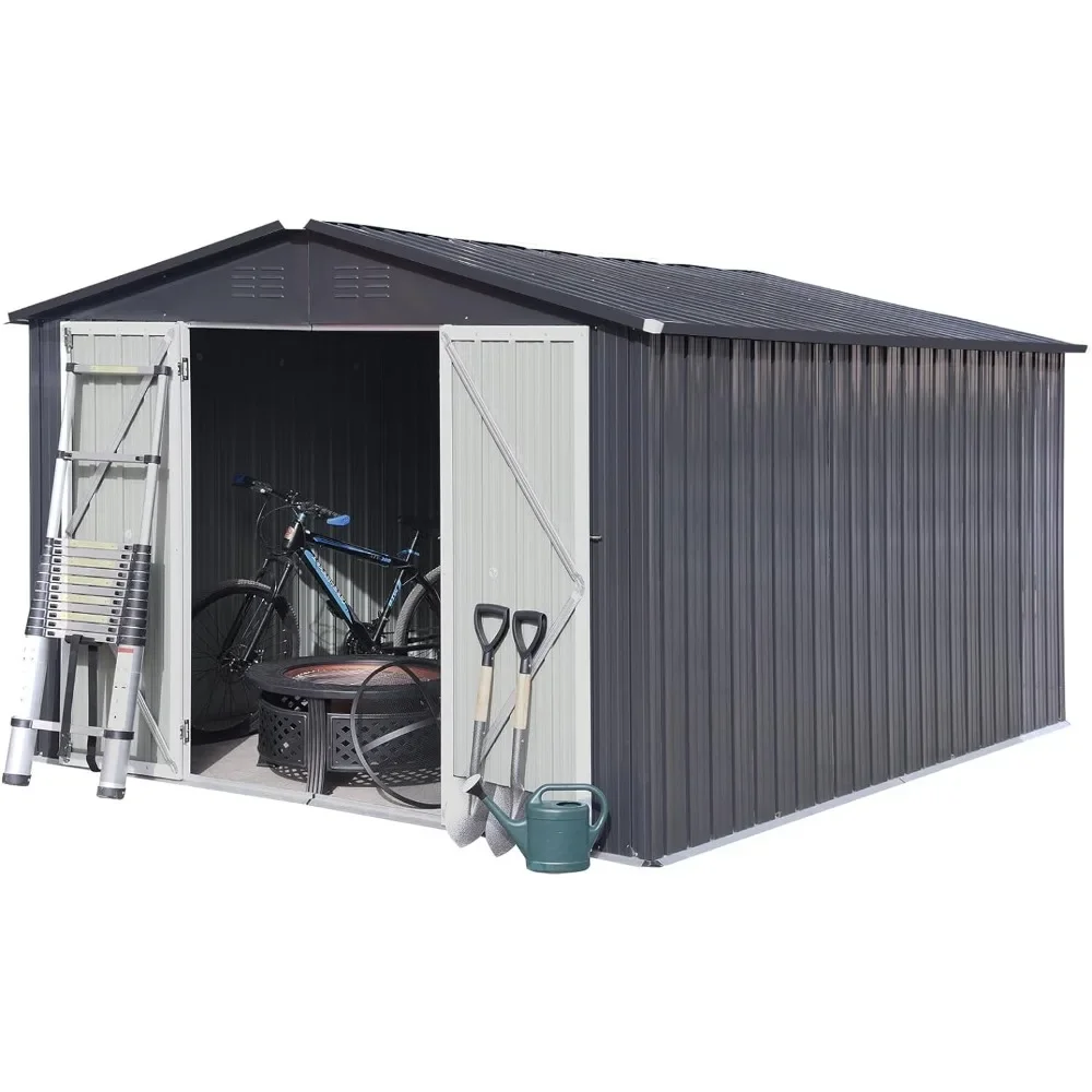 

10x8 FT Outdoor Metal Garden Shed,Galvanized Steel Large Storage Sheds Weatherproof Tool House with Pitched Roof & Punched Vents