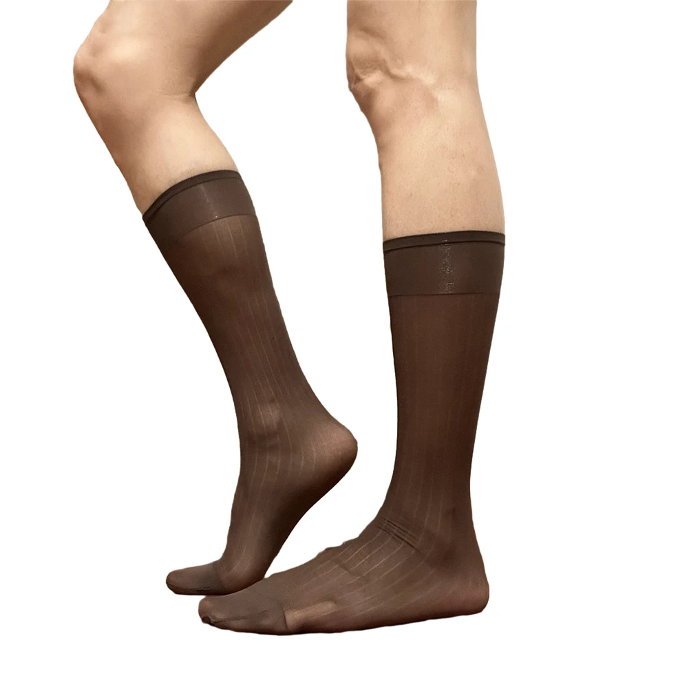 

Mens Sexy Wide Stripe Ultra Thin See Through Stockings Dress Set Socks