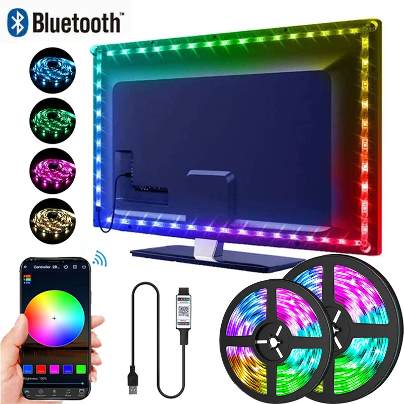 شريط إضاءة LED RGB 5050 مع تحكم عبر التطبيق، إضاءة خلفية للتلفاز، شريط مرن يعمل بـ USB 5 فولت لتزيين غرفة الألعاب والكمبيوتر — صورة 1