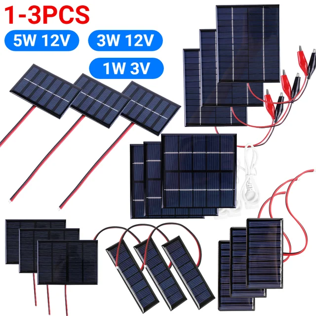 Mini cellule solaire en polysilicium, 5W 12V 1W 3V, avec câble, Mini Module de panneau solaire pour lampe, pompe de ventilateur, chargeur de batterie à monter soi-même 1