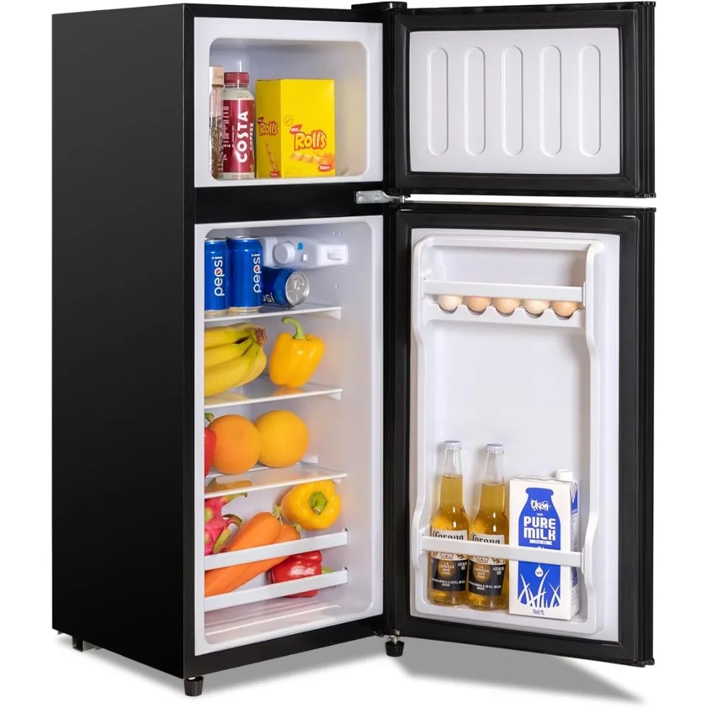 

Compact Refrigerator 4.0 Cu Ft 2 Door Mini Fridge with Freezer For Apartment, Dorm, Office, Family, Basement, Garage, Black