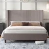 Queen Size Upholstered Platform Bed Frame, Wingback Bed with 50.8"Headboard, Corduroy,Solid Wood Leg,Noise Free,Taupe,Bed Frames 6