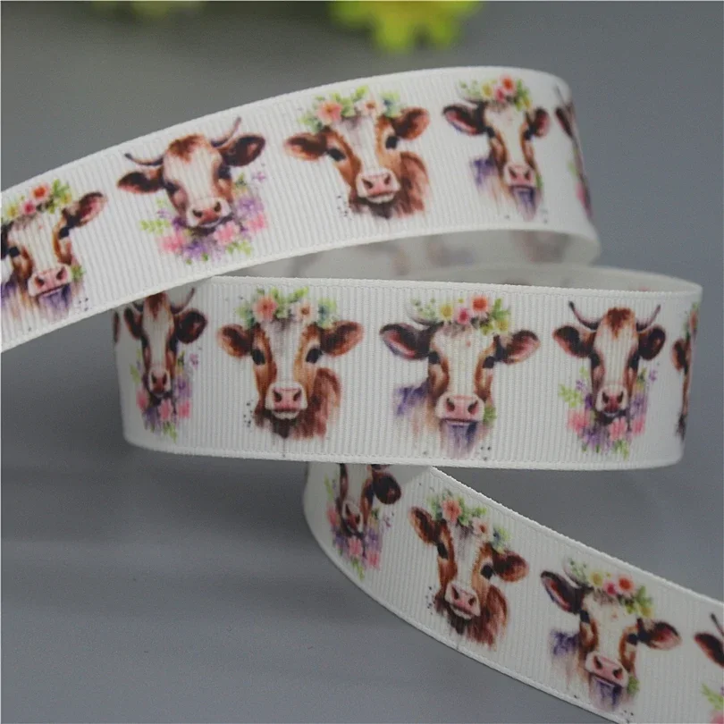 DHK 7/8" 5yards Crocodile Sloth Cow Printed Grosgrain Ribbon Accessories Material Headwear Decoration DIY Sewing Craft C2599 ribbon decoration ribbon supplies grosgrain ribbon sewing ribbon