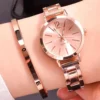 Ladies Fashion Simple Digital Alloy with Quartz Watch Bracelet 2pcs Set Luxury Women Simple Dial Ladies Watches Reloj Mujer 4