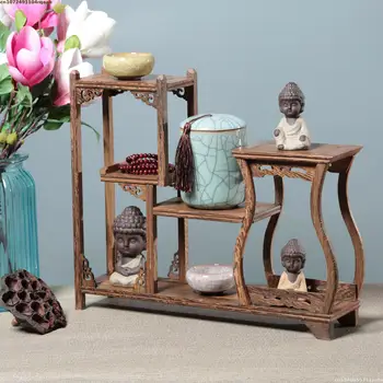 Scaffale portaoggetti in legno massello naturale, supporto decorativo per vasi, bonsai, piante, statuette e set da tè per cucina e casa