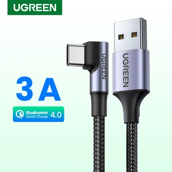 UGREEN 나일론 USB C 케이블 90 도 빠른 충전기 USB 유형 C 케이블 Xiaomi Mi 8 삼성 갤럭시 S9 플러스 휴대 전화 USB-C 코드