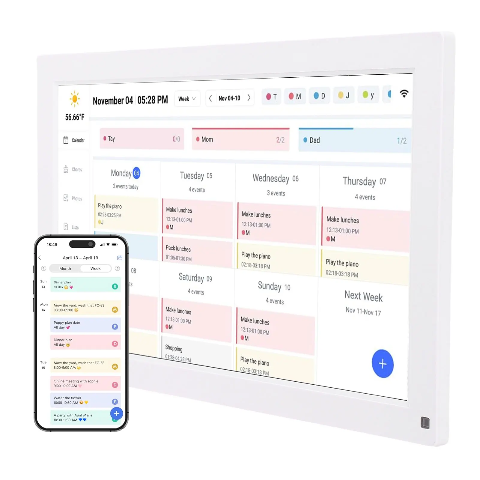 Planificateur mural numérique 32 go 15.6 pouces, tableau des tâches, écran tactile intelligent, affichage interactif pour le contrôle par application familiale