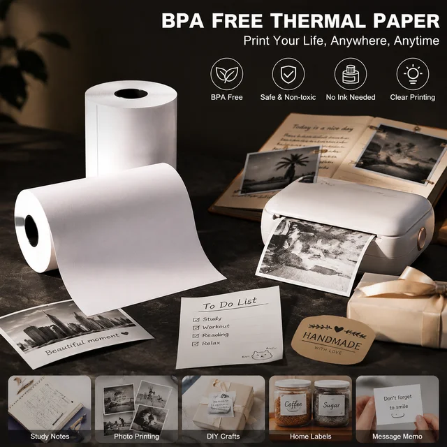 5 Rolls 57x25mm BPA-Free Eco White Thermal Paper for Instant Cameras & Portable Printers, for Photo Crafts & Home Labels 1