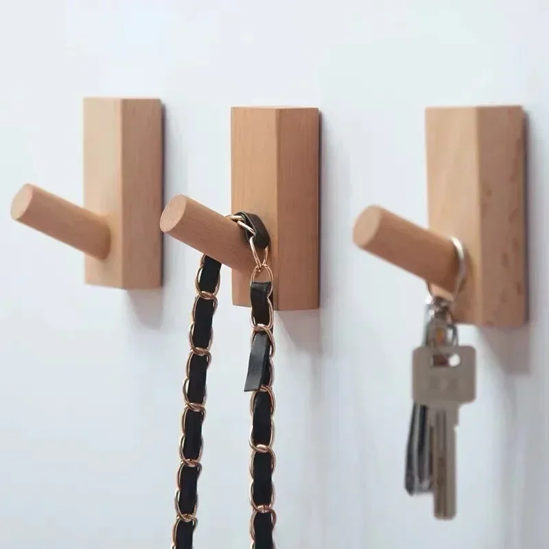 Beech Wood No Punching Black Walnut Hook Entrance Wall Hanging Clothes Clothing Store Single Adhesive Hook 4