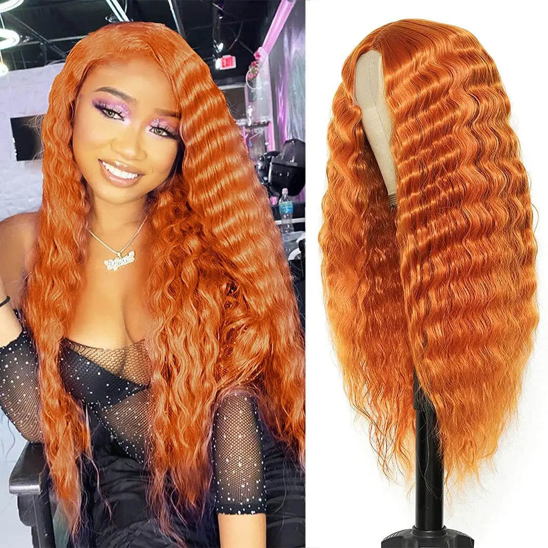 

Synthetic Lace Wig Long Deep Wavy Ombre Blonde Ginger Lace Wigs For Black Women Heat Resistant Cosplay Wigs