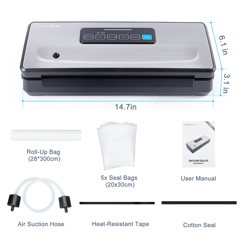 INKBIRD INK-VS02 Vacuum Sealer Packaging Machine For Food Storage Cutter Household Vacuum Food Packer Sous Vacuum bag Rolls
