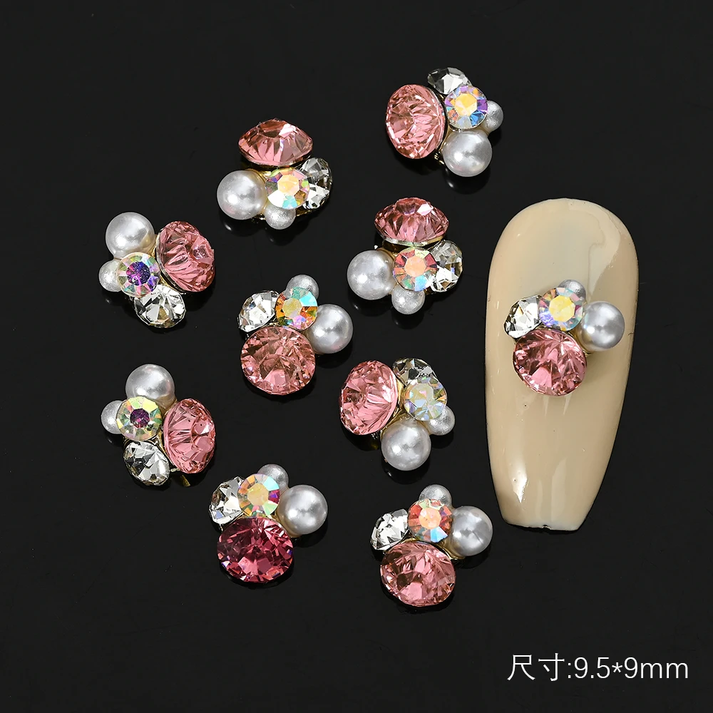 10pcs Pearl Rhinestone Flower design Alloy Nail Art Decorations Glitter DIY 3D Nail Jewelry Pendant Crystal Gems Charms Jewelry