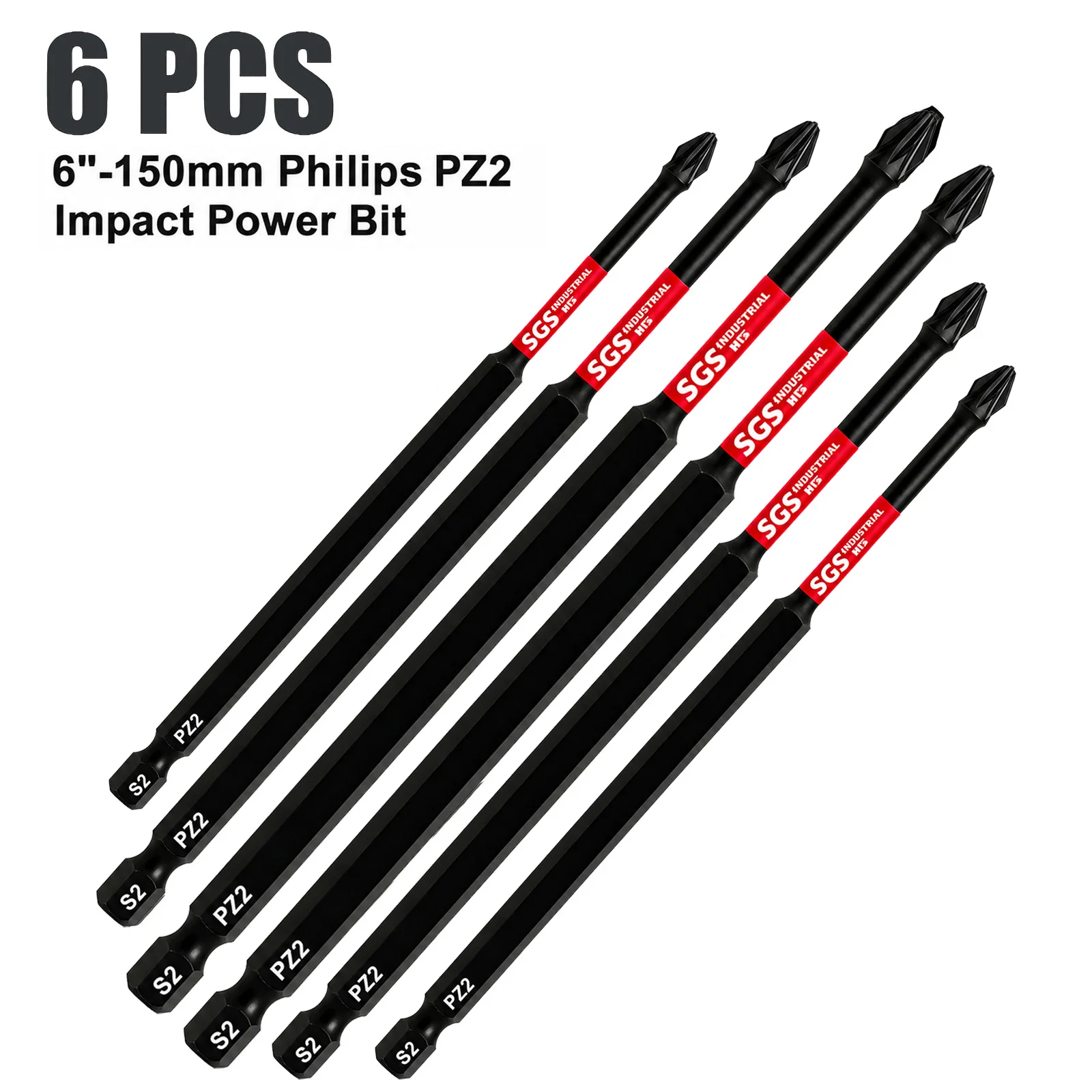 2/4/6팩 150mm 연장형 Pz 2m 임팩트 스크루드라이버 비트 6인치 S2 합금강 포지드라이브 강력 자석 내충격 비트 1/4 육각 샹크 범용 특수 연장형 전동 스크루드라이버 비트