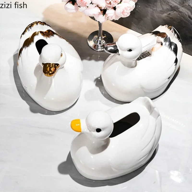 Duck Ceramic Tissue Box Animal Ornaments Paper Box Napkin Boxes Tissue Organizer Paper Towel Holders Tissue Storage Boxes Craft 4