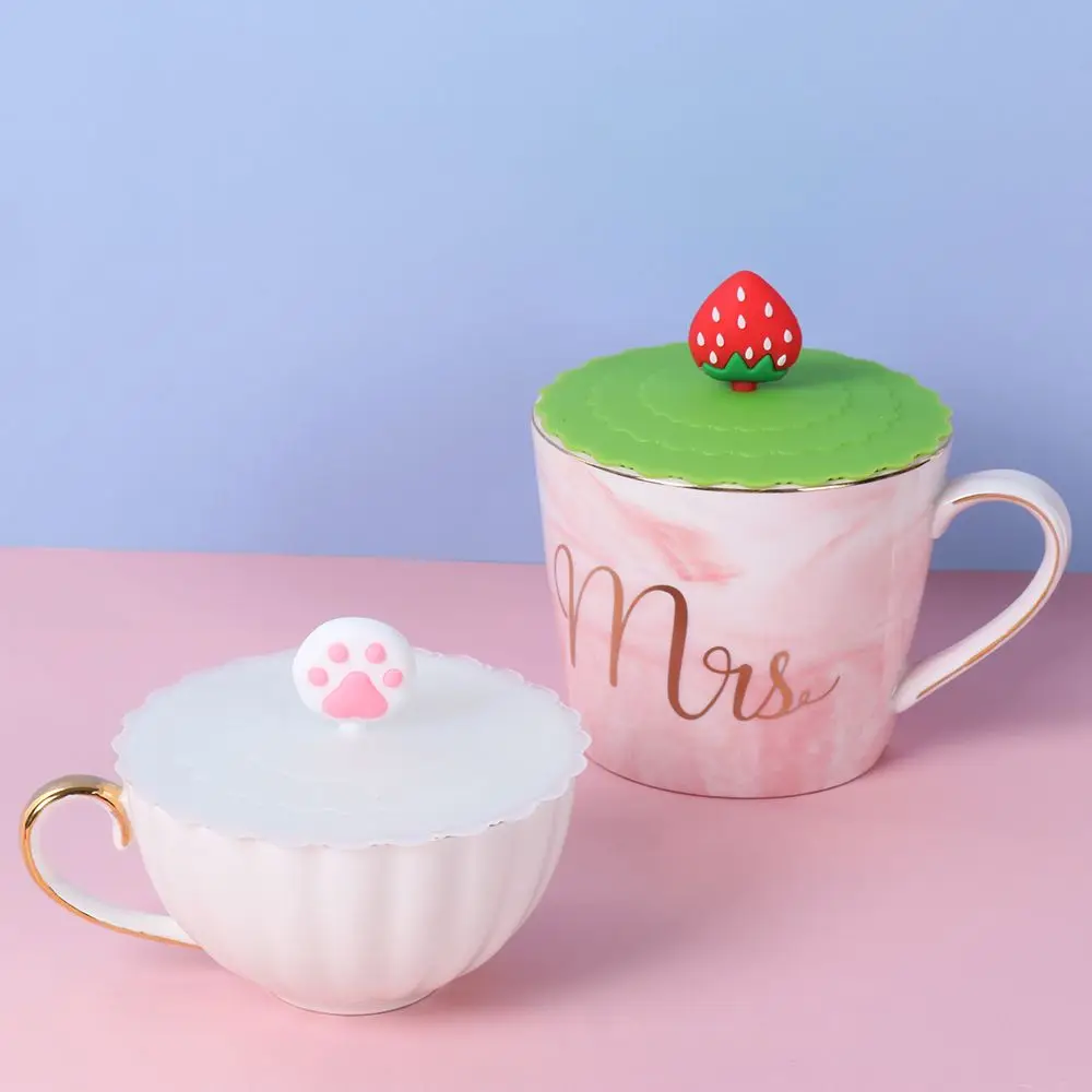 Reusable Silicone Cup Cover Tea Coffee Lids Heat-resistant Leak Proof Sealed Lids Cap Suction Cup Cover 10cm Cartoon Cute Style