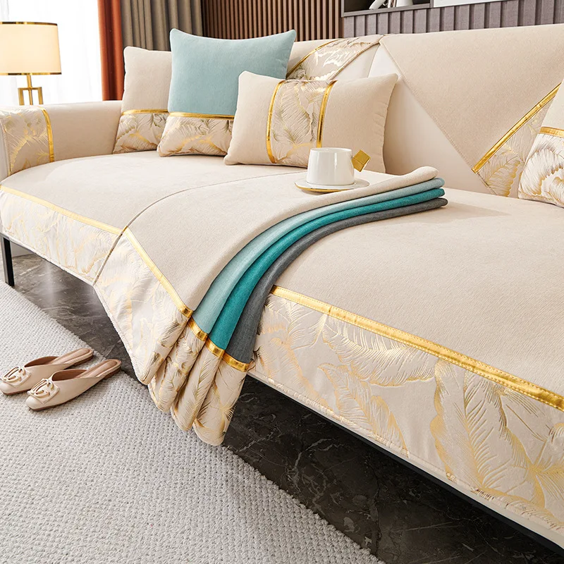 Chenille Jacquard Fabric Sofa Cover Leather Sofa Slipcover European Style Couch Cover Custom Anti-slip 2/3/4 Seat Sofa Towel 5
