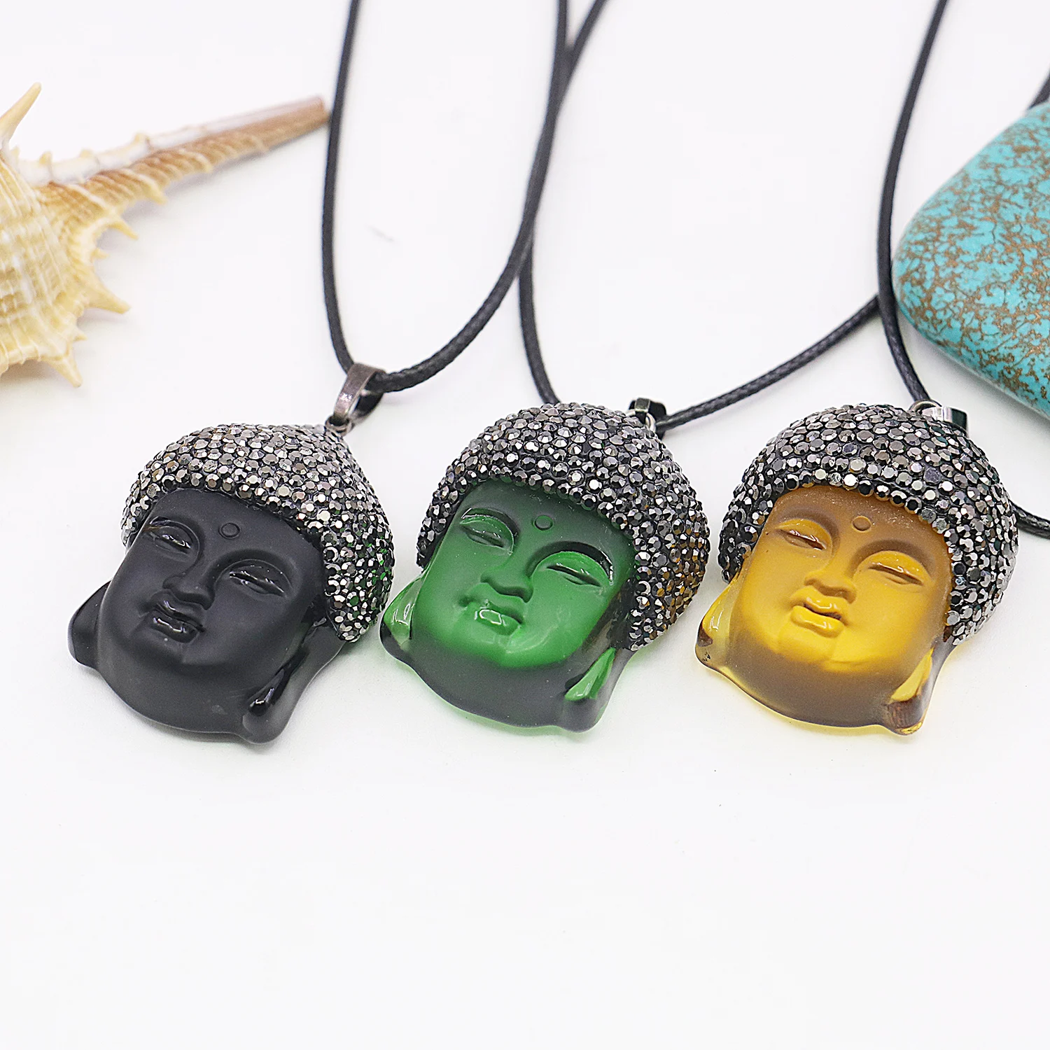 30x37mm 3 Colors Buddha Necklace Pendant, Glass Agated Jewelry Lucky Pendant for Women/Men,Birthday/ Banquet/ Party Gift Making