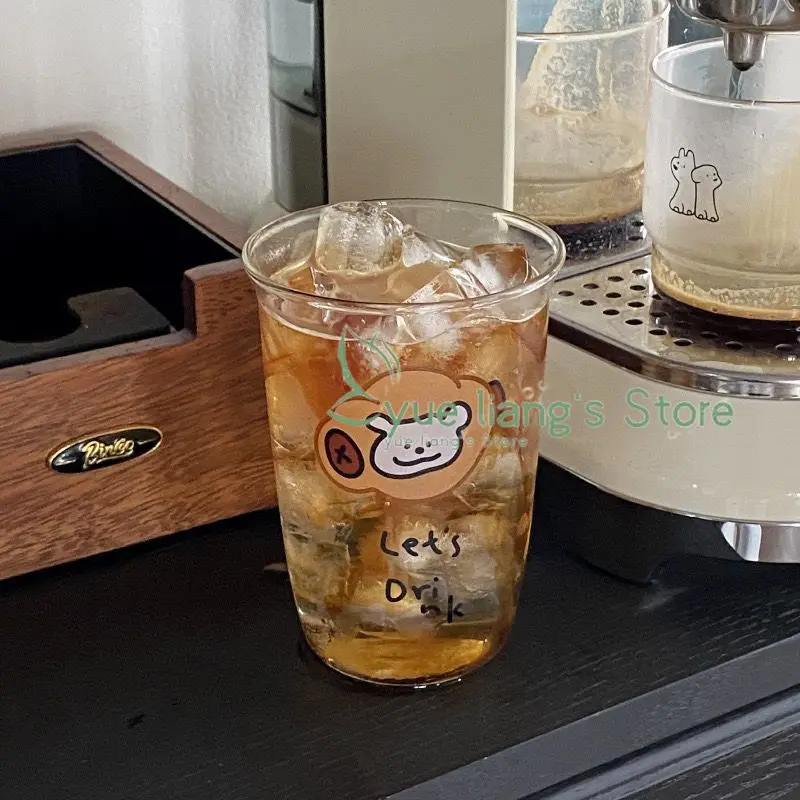 New Cute Puppy Printed Glass Cup Heat-resistant Low-temperature Resistant High Borosilicate Summer Juice Cup, Coffee Cup