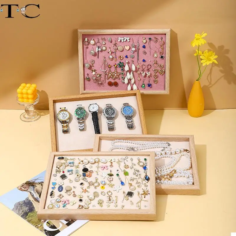 Wood Grain Jewelry Display Storage Tray Ring Earrings Necklace Pendant Bracelet Watch Pearl Brooch Storage Display Board