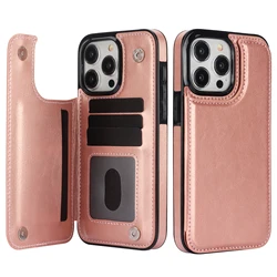 Double Buckle Leather Wallet Case with Card Slot and Magnetic Flip Closure - iPhone 7 8 SE2 SE3 (Rose gold)