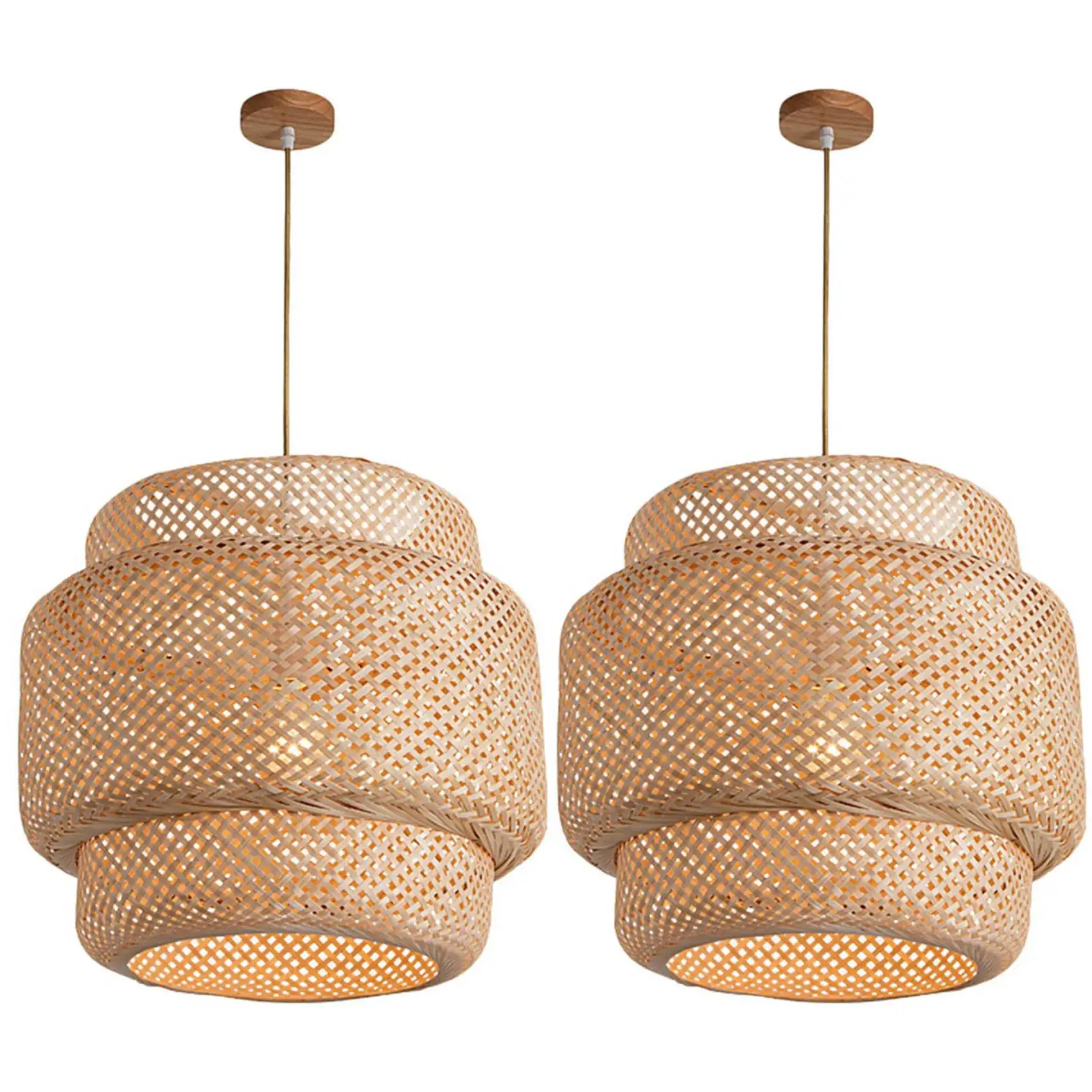 

2X Pendant Light Ceiling Retro Hanging Cafe Lights Loft Japanese Style Hand Weaved Bamboo Woven Lampshade for Teahouse B