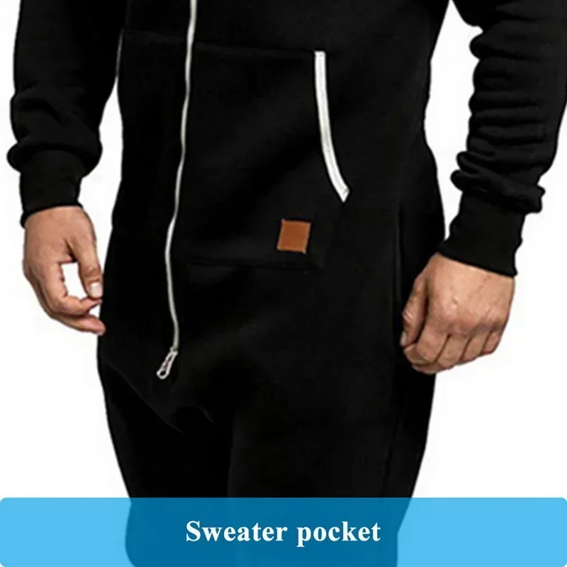 Mens Onesie Jumpsuit Pajamas Long Sleeve Sweatpants Pure Color Splicing Autumn Winter Casual Hoodie Male Zipper Jumpsuit men bodysuits,men jumpsuits