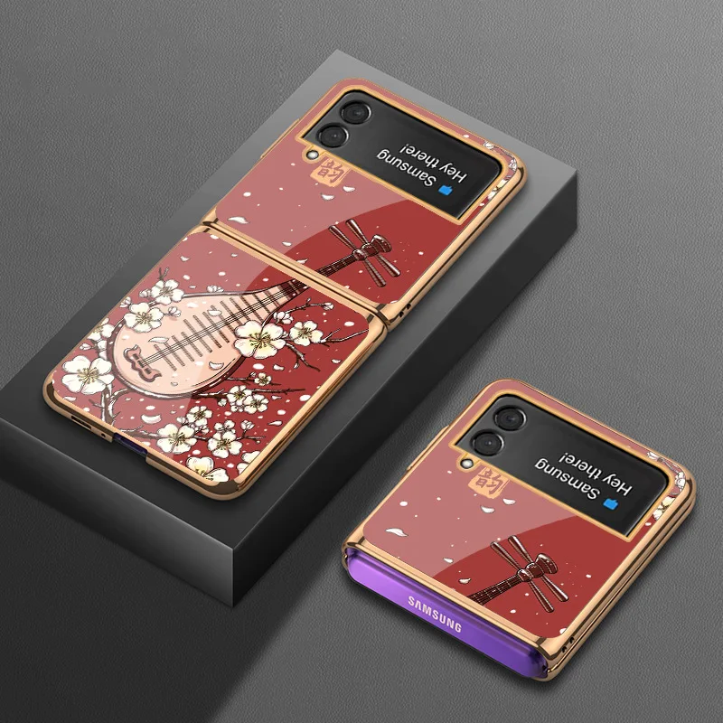 

Роскошный чехол для Samsung Z Flip4, ретро-чехол из закаленного стекла и твердого поликарбоната, противоударный чехол для Samsung Z Flip3