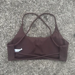 Solid Color Women's Cross - Back Fitness Bra - Yoga Vest with Chest Pad and Four Shoulder Straps - S (Distilled coffee)