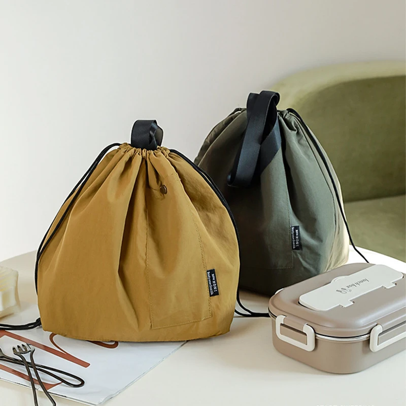 Japanese Korean Lunch Bag Cotton Canvas Large Solid Color
