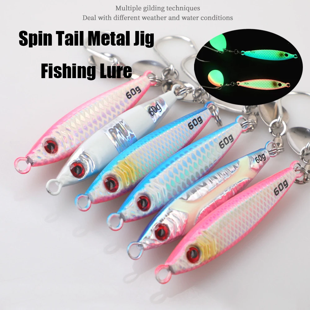 Nachtlicht-Spinner-Metall-Jig-Angelköder 20g 30g 40g 60g 80g Spinner-Shad Metall-Vib für das Angeln vom Ufer, Crankbait, Meerbarschköder