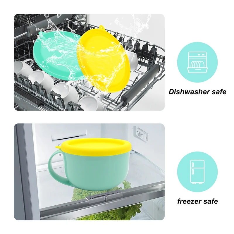Reusable Silicone Lids Bowl and Food Covers for Dash My Mug Ice Cream Storage Leak Free Lid 5.9 Inch Lt.Green Yellow White Color