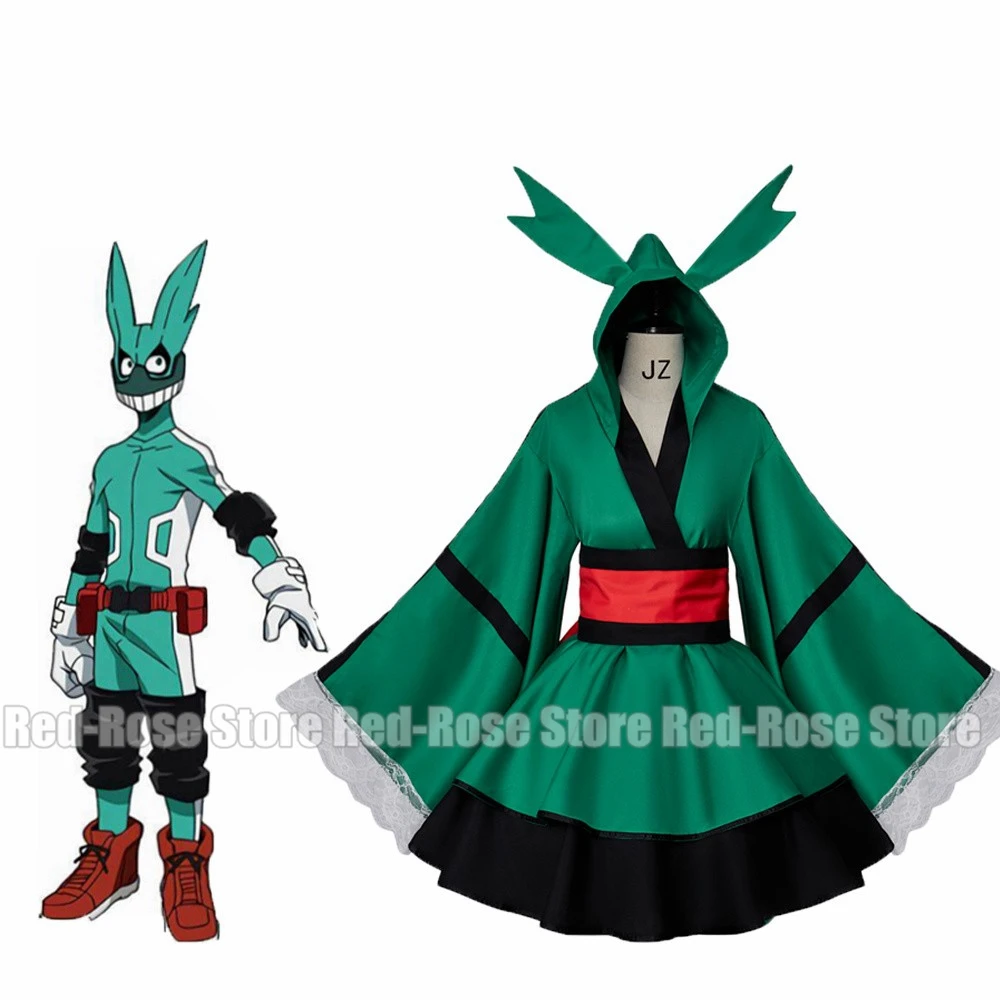 

My Hero Academia Midoriya Izuku Deku Kimono Dress Battle Lolita Maid Dress Deku Cosplay Costume Halloween Suit Outfit