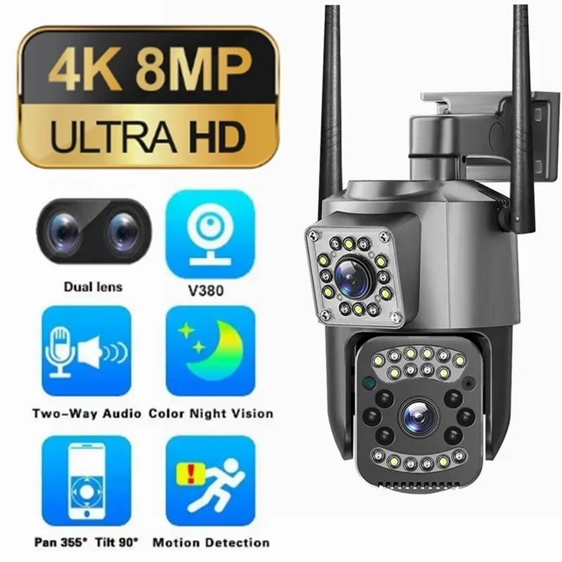 

8MP Wifi Panoramic Camera Dual Lens Outdoor Waterproof Security CCTV Video Surveillance Camera AI Human Tracking Light Alarm Cam