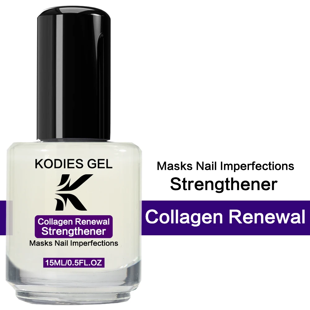 KODIES GEL Collagen Renewal Nail Strengthener 15ML Natural Dry keratin Protein Nail Polish Base Oil for Repair Thin Uneven Nails,nail strengthener